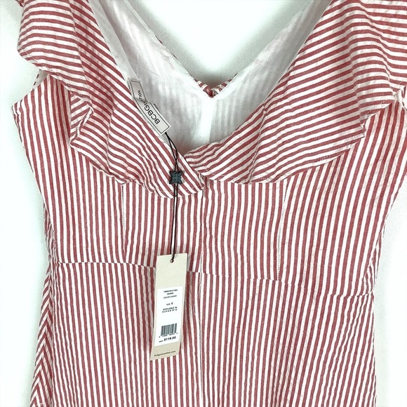 BCBGeneration Women’s Red Stripe Seersucker Flounce Sleeveless Mini Dress Size 4 - Picture 6 of 9